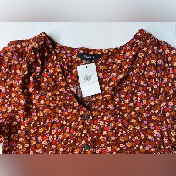 MADEWELL Spring Prairie Tie Sleeve Button Front Top Rusted Burgundy XS NEW - Picture 5 of 9